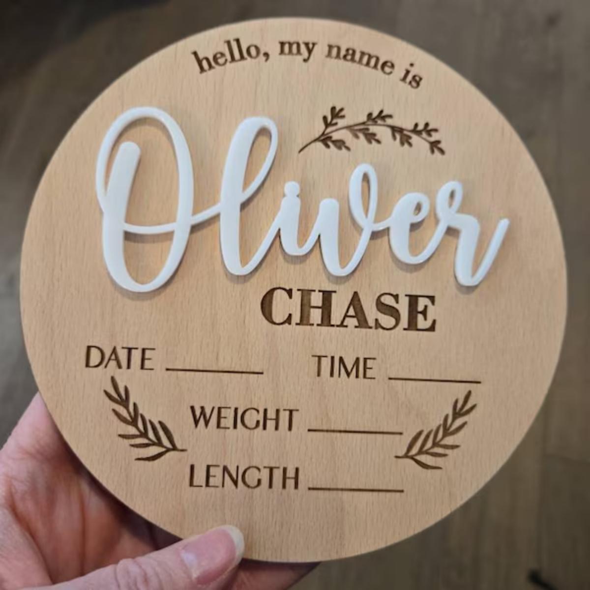Baby Products Decoration - 1 Stück personalisiertes Baby-Ankündigungsschild aus Holz,