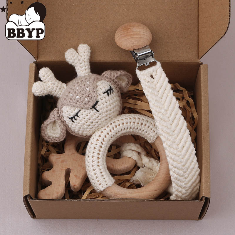 Baby Rattle Toy Set - Baby Häkel-Rassel Elefant Beißring Spielzeug Plüschtiere