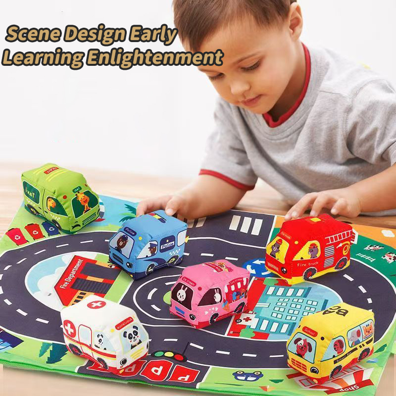 Baby Rattle Toy Set - Weiches Auto-Spielzeugset für Babys mit Spielmatte,