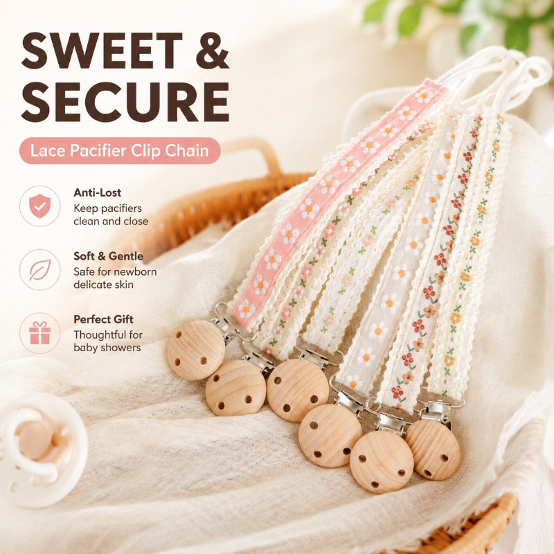 Baby Product - Spitzen-Schnullerkette für Neugeborene Anti-Verlust-Schnullerhalter Besticktes Geschenk